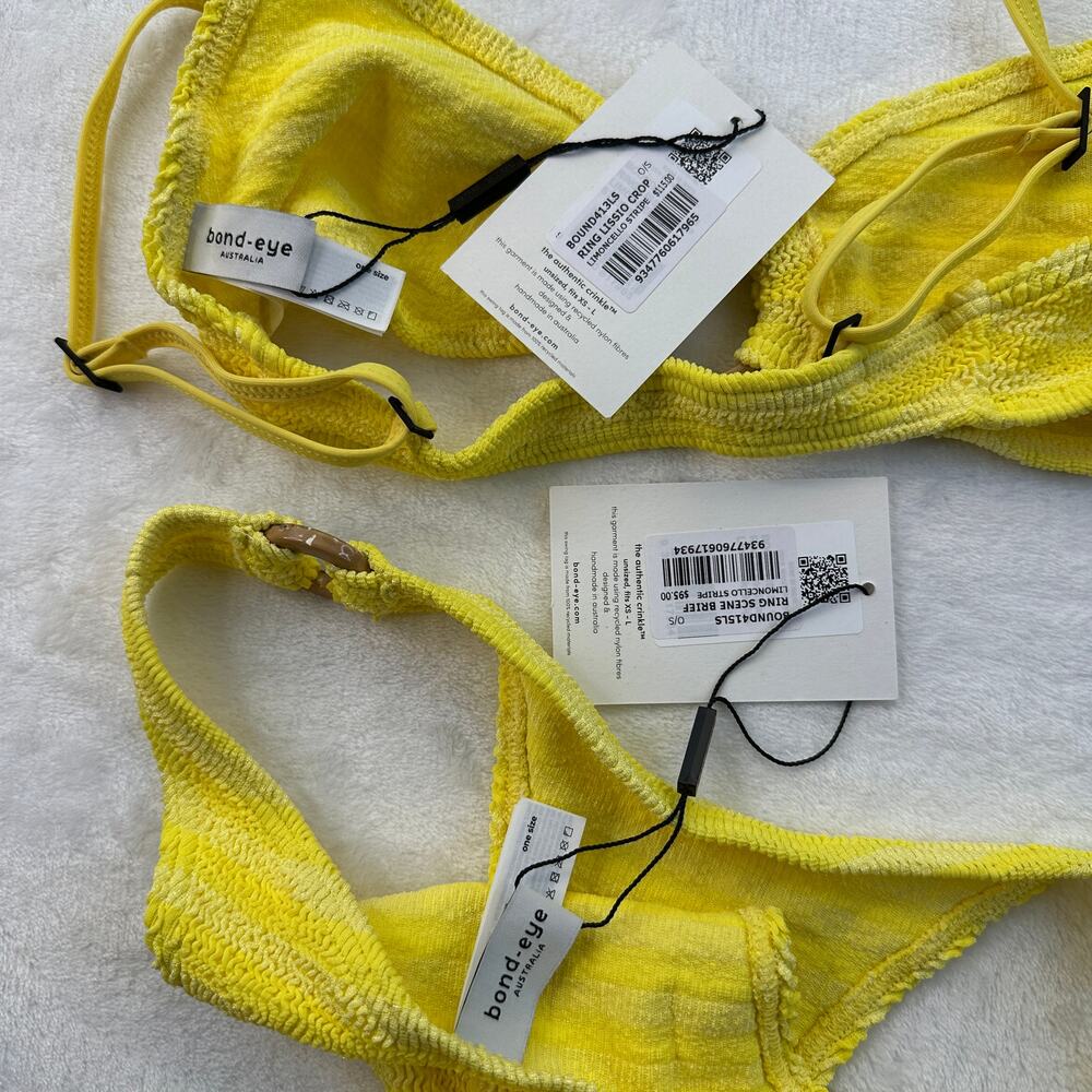 Bond Eye Australia Ring Lisso Bikini Top & Scene Brief Limoncello Yellow OS NWT - Picture 8 of 16